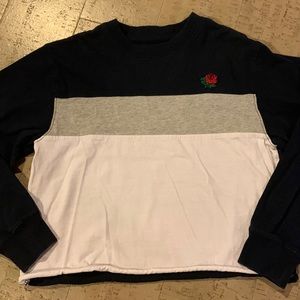 Cute Long Sleeve Shirt Striped with A Little Rose